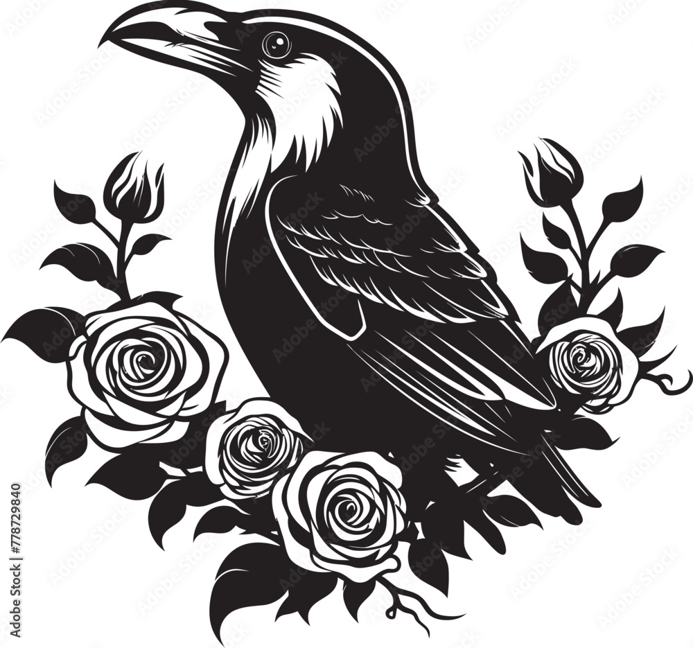 Naklejka premium Raven Affection Heart Vector Logo with Perched Bird Heartfelt Raven Iconic Vector Logo Design