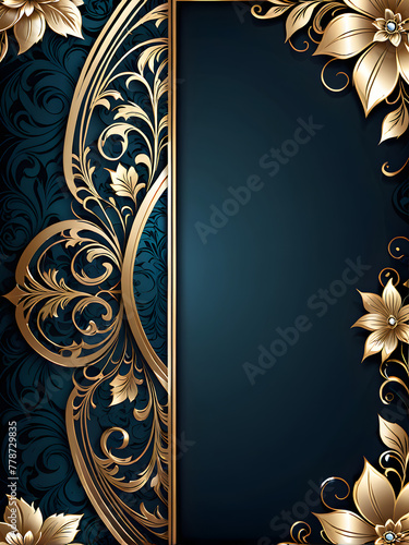 vintage background with frame. luxury abstract backgrounds no text floral invitations vintage frames. dark cyan background.