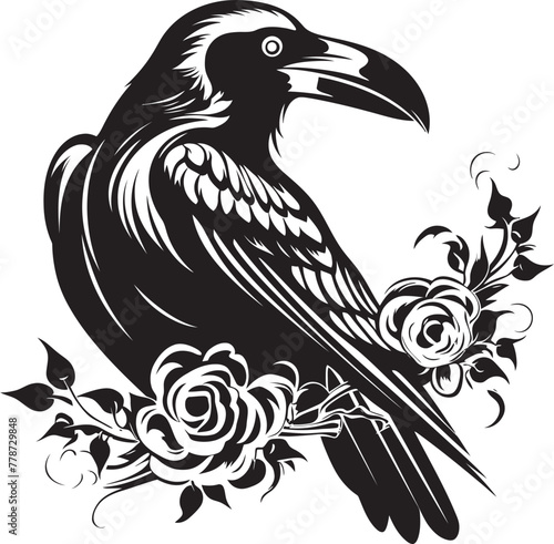 Ravens Reverie Heart Vector Logo with Perched Bird Icon Heart and Raven Fusion Vector Logo Design