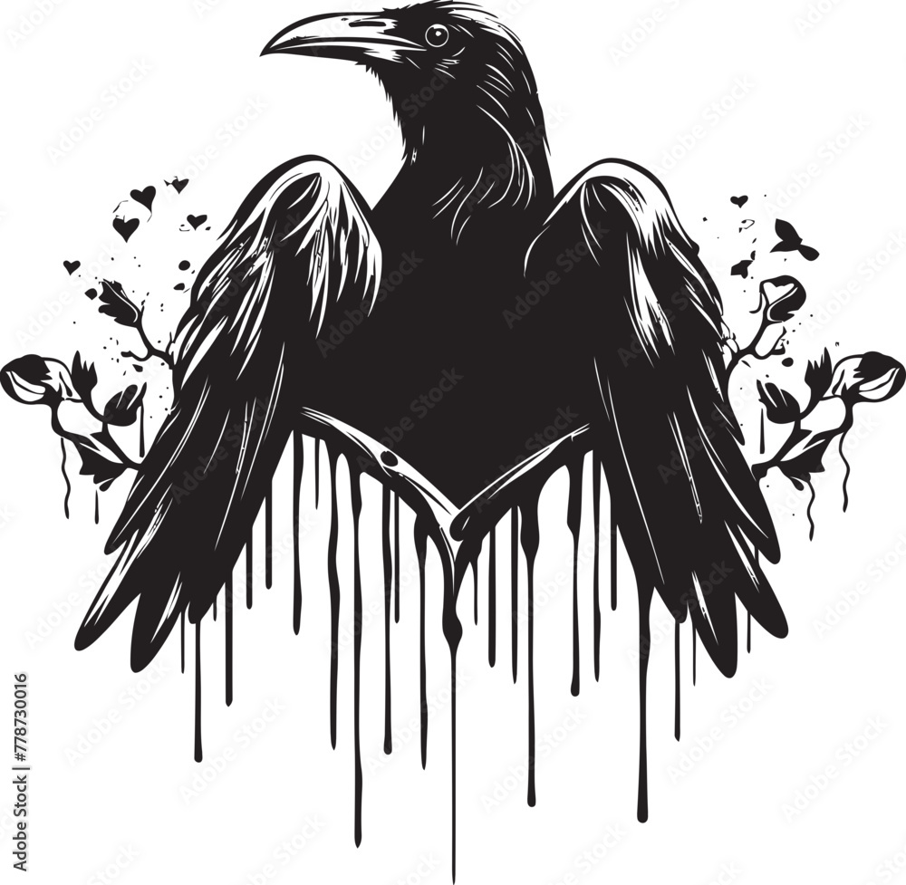 Fototapeta premium Sentinel of Emotions Raven Perched on Heart Icon Hearts Guardian Raven Symbol Vector Logo Design