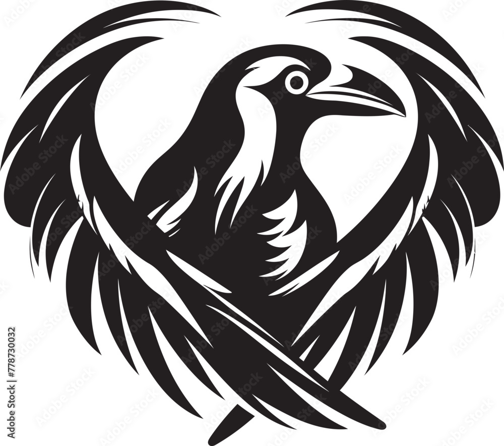 Fototapeta premium Hearts Guardian Raven Symbol Vector Logo Design Ravens Embrace Iconic Heart Symbol with Perched Raven