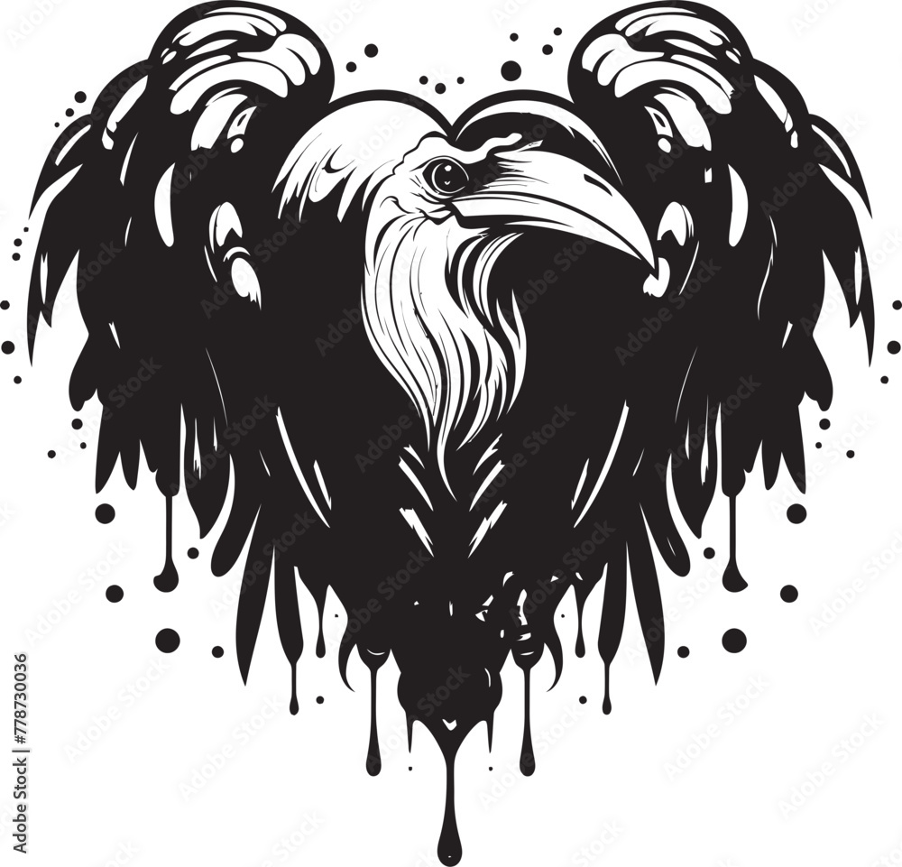 Fototapeta premium Eternal Devotion Raven Perched on Heart Emblem Loves Watcher Raven Vector Logo Design with Heart