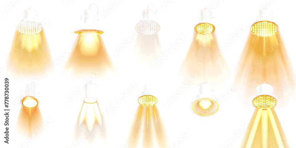 Set of spotlight lights light effect, light Beige and white color isolated on transparent png.
