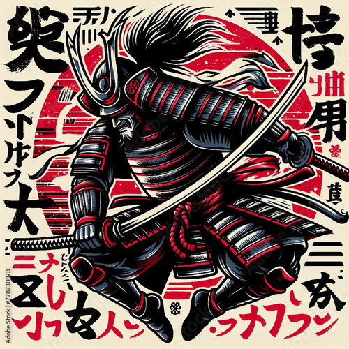 Japanese warrior in black and red colors shogun or samurai 