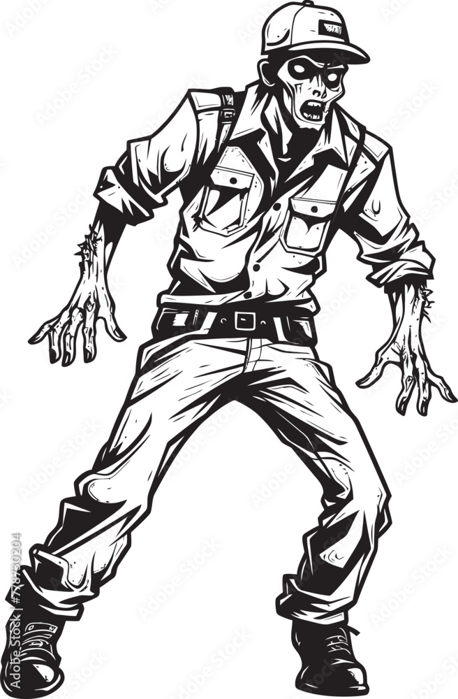 Fear Fashion Scary Zombie in Cargo Pants Vector Icon Dreadful Dressing Zombie in Cargo Pants Emblem Design