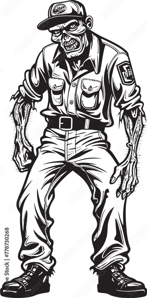 Fototapeta premium Undead Utility Scary Zombie in Cargo Pants Icon Design Cargo Carnage Vector Logo with Menacing Zombie