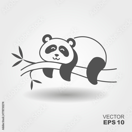 Cute panda hanging on a tree. Simple flat icon
