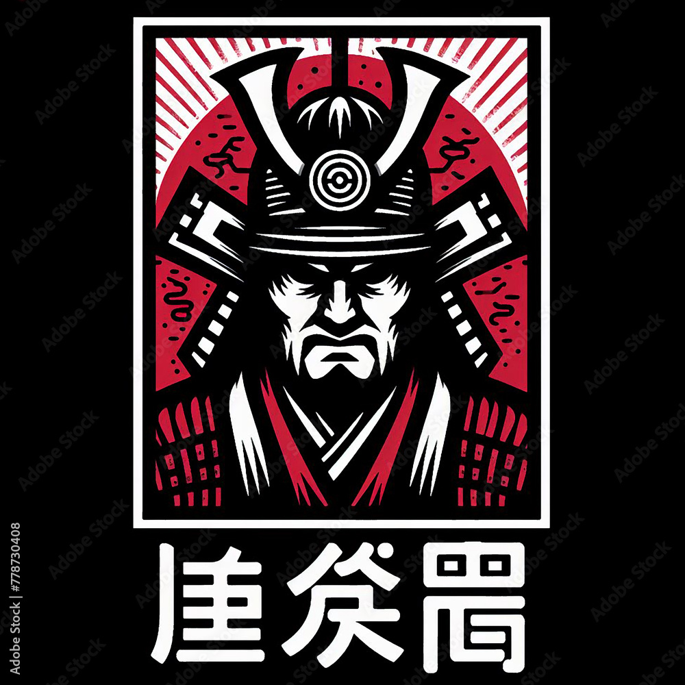 Japanese warrior in black and red colors shogun or samurai 