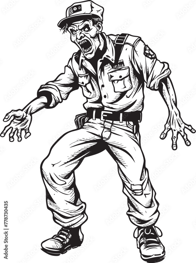 Fototapeta premium Apocalypse Apparel Vector Logo with Cargo Pants Zombie Ghastly Garb Scary Zombie in Cargo Pants Icon