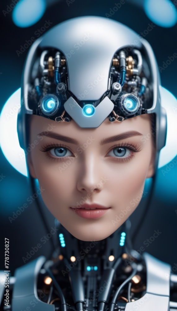 Woman With Blue Eyes and Robot Head Woman With Blue Eyes and Robot Head