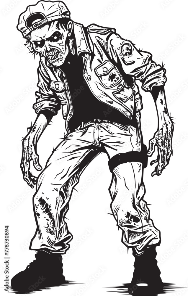 Dread Threads Scary Zombie Icon with Cargo Pants Apocalypse Apparel Vector Logo with Terrifying Zombie Dread Threads Scary Zombie Icon with Cargo Pants Apocalypse Apparel Vector Logo with Terrifying Zombie
