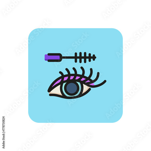 Line icon of applying mascara on eye. Eyelashes, beautician, beauty salon. Make-up concept. Can be used for topics like beauty, cosmetology, perfection