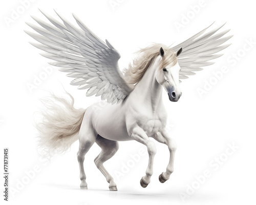 White pegasus horse with wings isolated on white background