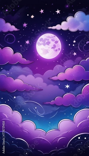 Night Sky With Clouds and Full Moon
