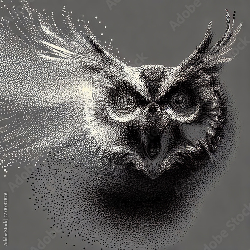 The owl's head is in line with the particles.with Generative AI technology	 photo