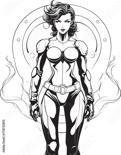 Nova Crusader Futuristic Female Superhero Icon Techno Valkyrie Vector Logo with Sci Fi Heroine