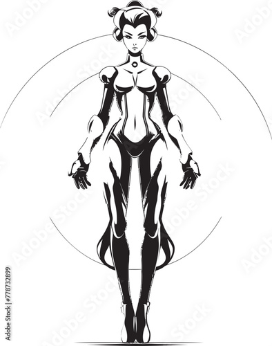 Cyber Siren Sci Fi Heroine Vector Logo Design Nova Crusader Futuristic Female Superhero Icon