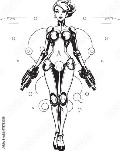 Cyber Siren Sci Fi Heroine Vector Logo Design Nova Crusader Futuristic Female Superhero Icon