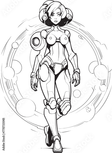 Cyber Siren Sci Fi Heroine Vector Logo Design Nova Crusader Futuristic Female Superhero Icon