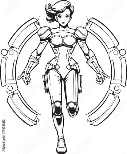 Cyber Valkyrie Sci Fi Female Superhero Vector Nova Knight Vector Logo with Space age Heroine