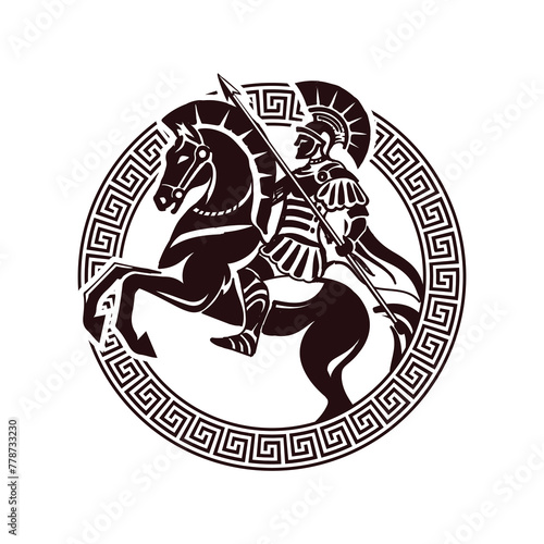 Retro Vintage Greek Sparta Spartan Horseback Knight Warrior with Coin Ornament Shape