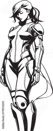 Nova Avenger Sci Fi Female Superhero Icon Design Cyber Valkyrie Futuristic Heroine Vector