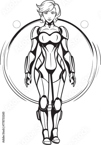 Cyber Nova Sci Fi Female Superhero Icon Design Galactic Valkyrie Futuristic Heroine Vector