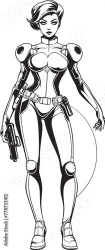 Nova Knightess Futuristic Female Superhero Icon Cyber Siren Vector Logo with Sci Fi Heroine