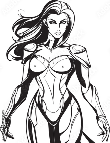 Nova Knightess Futuristic Female Superhero Icon Cyber Siren Vector Logo with Sci Fi Heroine