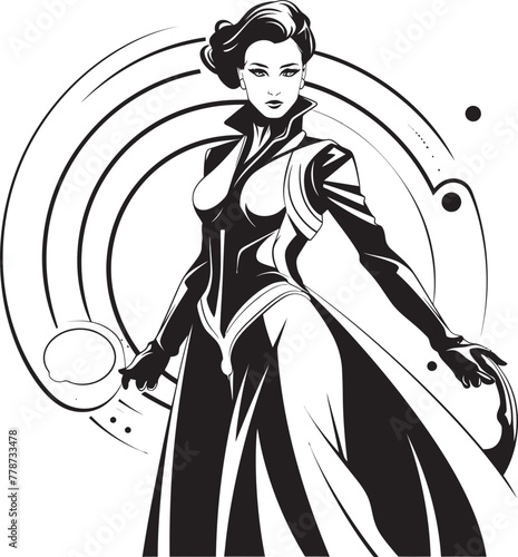 Nova Knightess Futuristic Female Superhero Icon Cyber Siren Vector Logo with Sci Fi Heroine