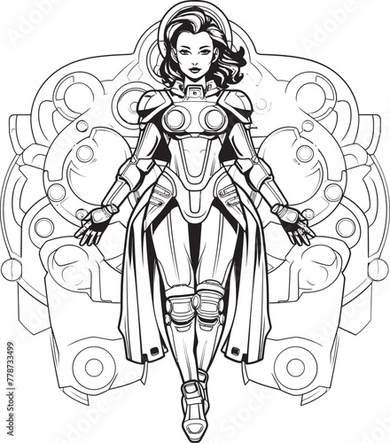 Nova Knightess Futuristic Female Superhero Icon Cyber Siren Vector Logo with Sci Fi Heroine