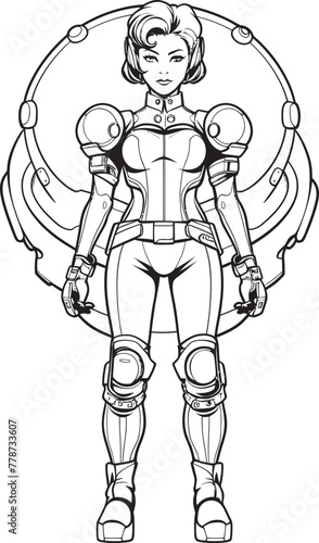 Nova Knightess Futuristic Female Superhero Icon Cyber Siren Vector Logo with Sci Fi Heroine