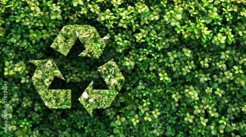 A green bush with a green recycling symbol in the middle