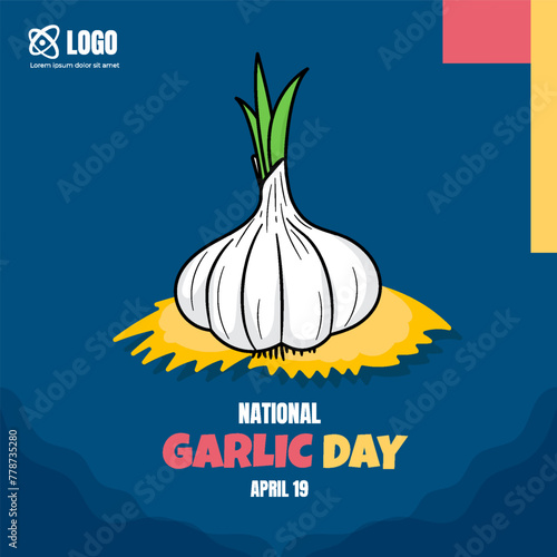 National Garlic Day Illustration. Suitable For National Garlic Day Celebration, Poster, Social Media Or Background. Illustration Vector With Doodle Style
