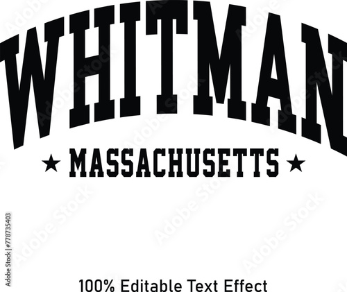 Whitman text effect vector. Editable college t-shirt design printable text effect vector photo