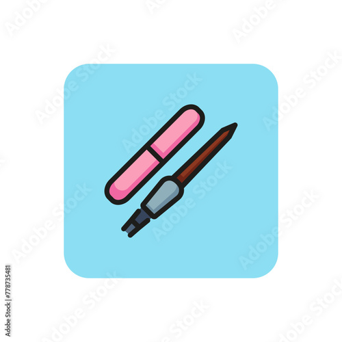 Line icon of nail file and cuticle pusher. Pedicure, nail salon, manicure tool. Manicure concept. Can be used for topics like beauty, hand care, hygiene