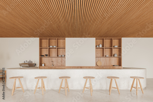 White coffee shop interior with bar counter © ImageFlow