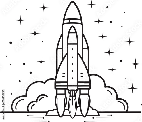 Starlight Sojourn Rocket Lineart Emblem Design Icon Galactic Guardian Space Rocket Lineart Vector Icon