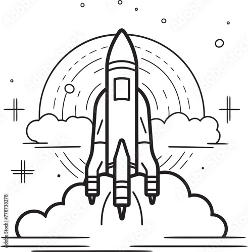 Universal Voyager Rocket Lineart Icon Design Meteoric Marvel Space Rocket Logo Vector