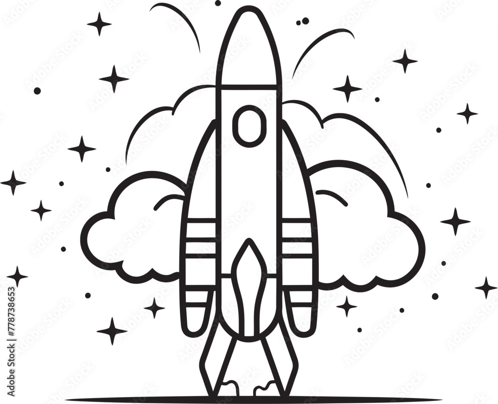 Fototapeta premium Starlight Propel Minimalist Rocket Lineart Logo Galactic Glide Sleek Spacecraft Vector Icon
