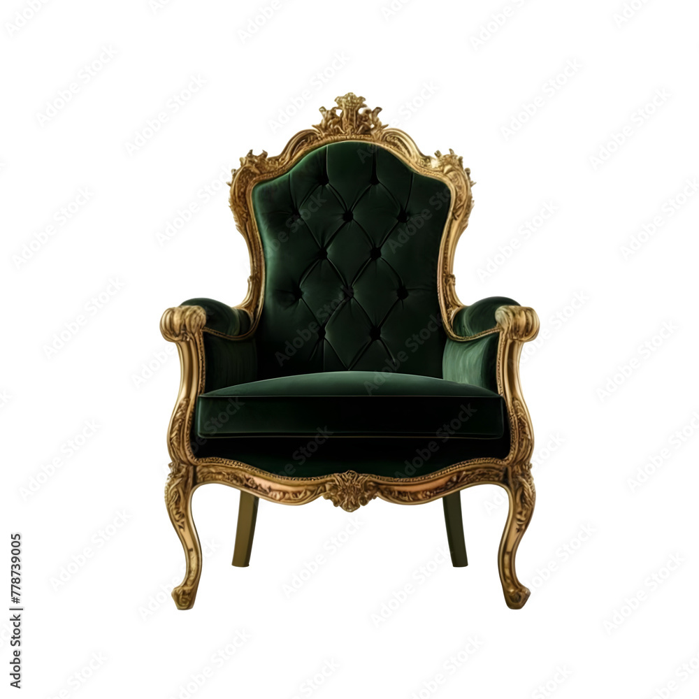 Dark green and gold throne chair, Transparent Background, PNG Format Dark green and gold throne chair, Transparent Background, PNG Format