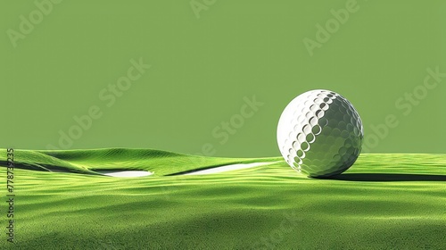 A white golf ball is sitting on a green grass field photo