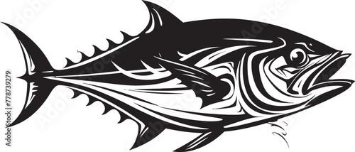 Abyssal Adventure Dynamic Tuna Emblem Seabound Elegance Tuna Lineart Vector