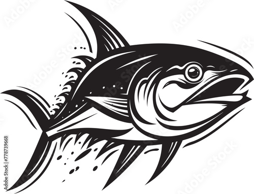 Deep Blue Harmony Tuna Lineart Logo Saltwater Sonata Vector Tuna Icon Design