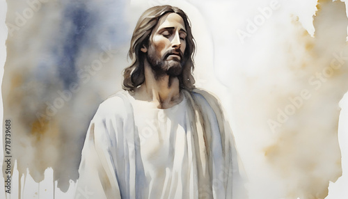 Watercolor painting of Jesus Christ in an impressionist style.