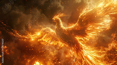 Symbolizing rebirth and the powerful forces of nature, a phoenix rising is inspired by nuclear energy.