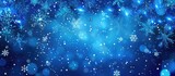 Electric blue snowflakes are fluidly falling against a moist background, creating a mesmerizing science event in a space filled with precipitation drops