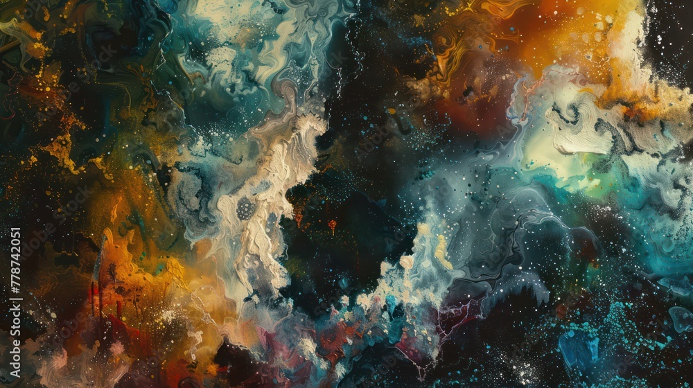 A painting of a galaxy with a mix of colors and a lot of stars