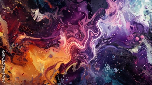 A colorful swirl of paint with a purple and orange hue