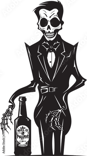 Bourbon Apocalypse Zombie and Whiskey Bottle Vector Logo Concept Undead Distillery Zombie Grasping Whiskey Bottle Vector Icon